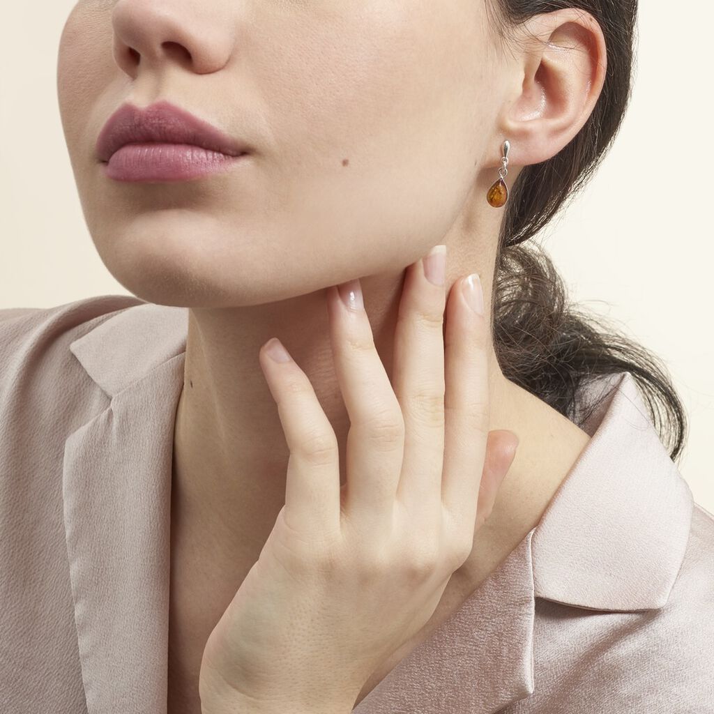 Boucles D'oreilles Argent Blanc Ilena Ambre