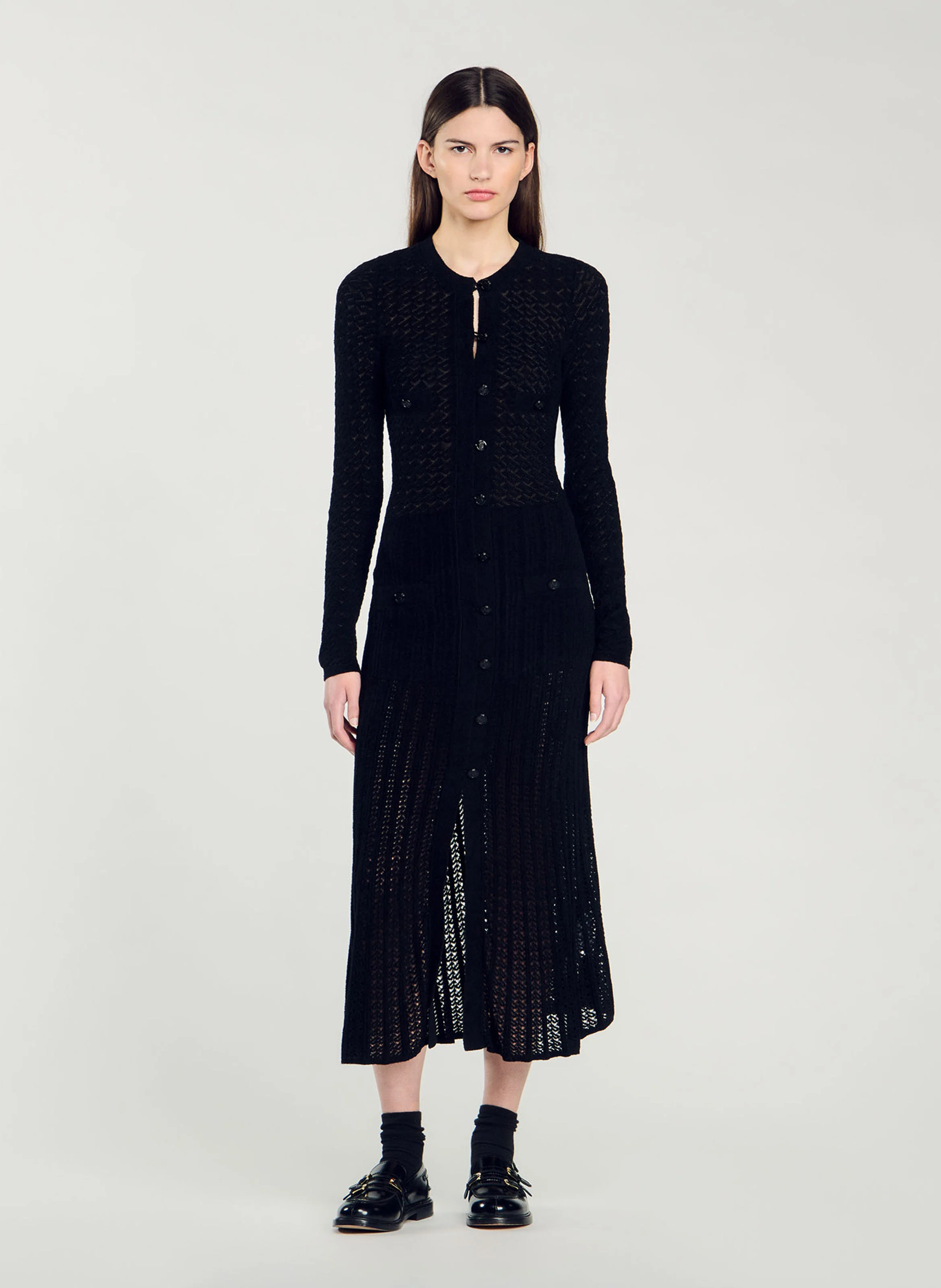 Robe longue en maille effet velours | Noir