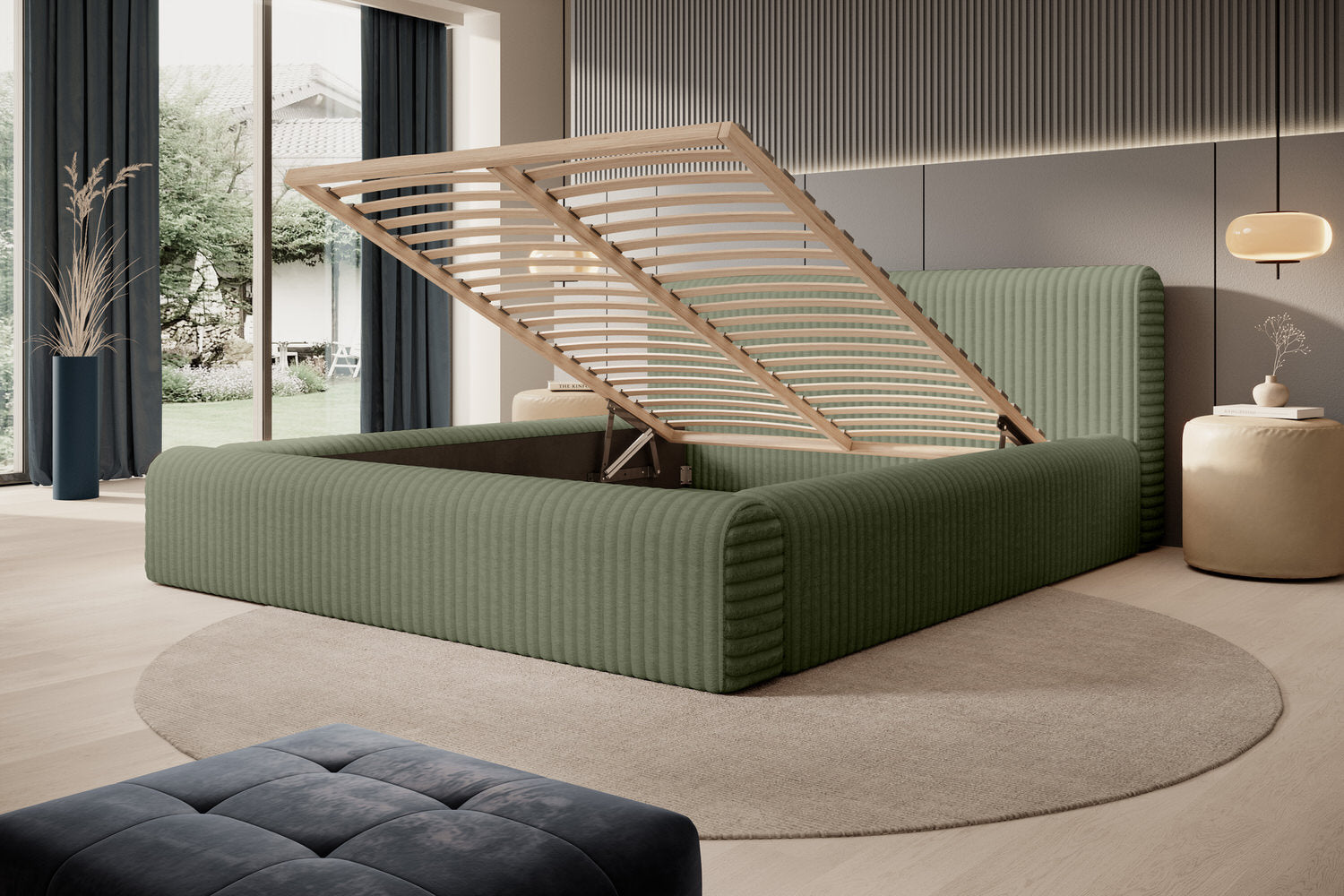 Trae Mobler Hana 160 x 200 cm Gestoffeerd Bed Olijfgroen