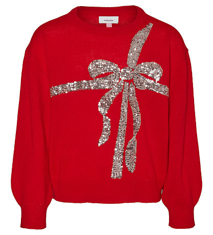 Vero Moda Girl Bluse - Strik - VmGlitterGift - Chinese Red/Sølve