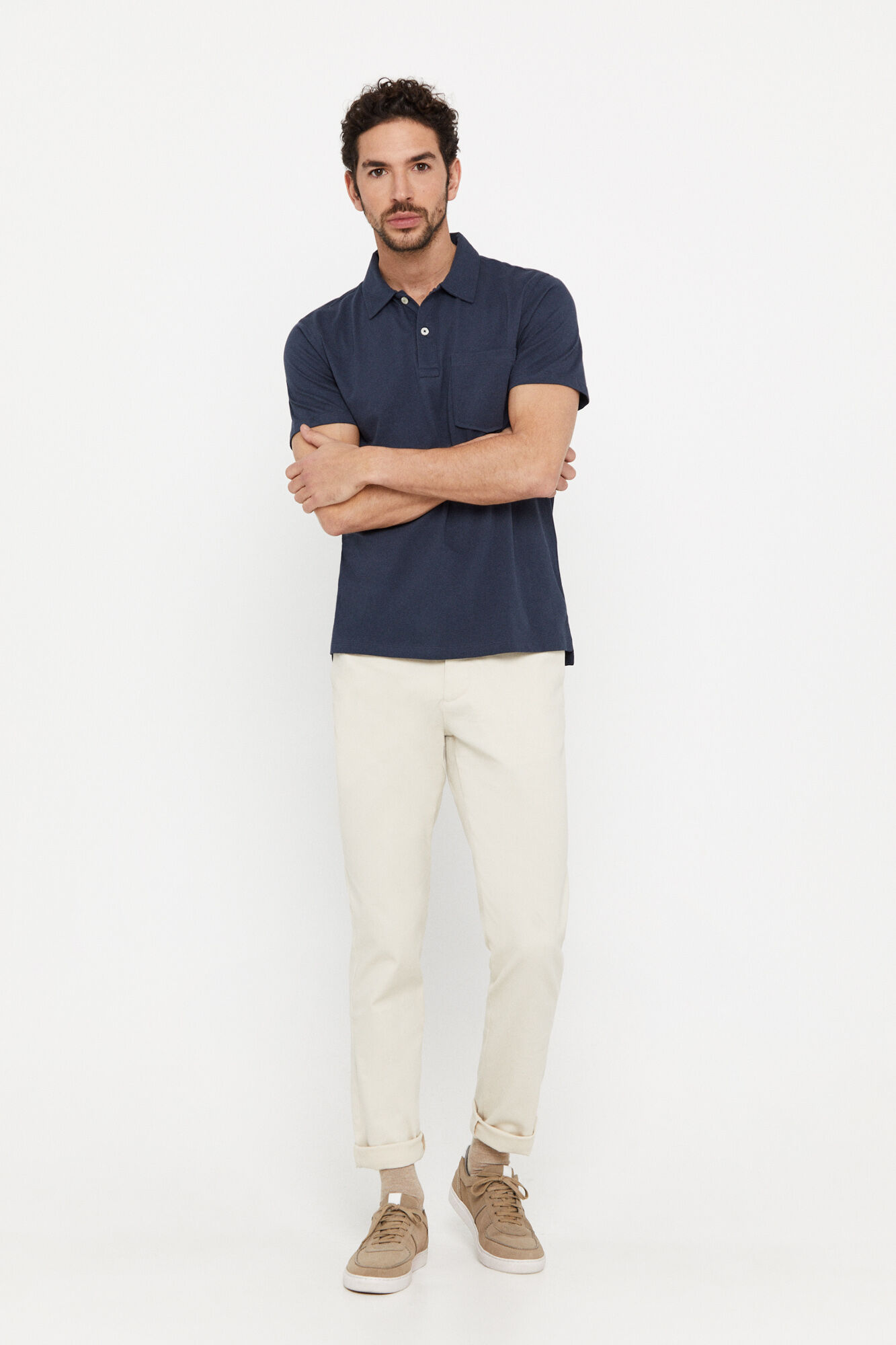 Camisa polo leve com bolsos - Azul Marinho