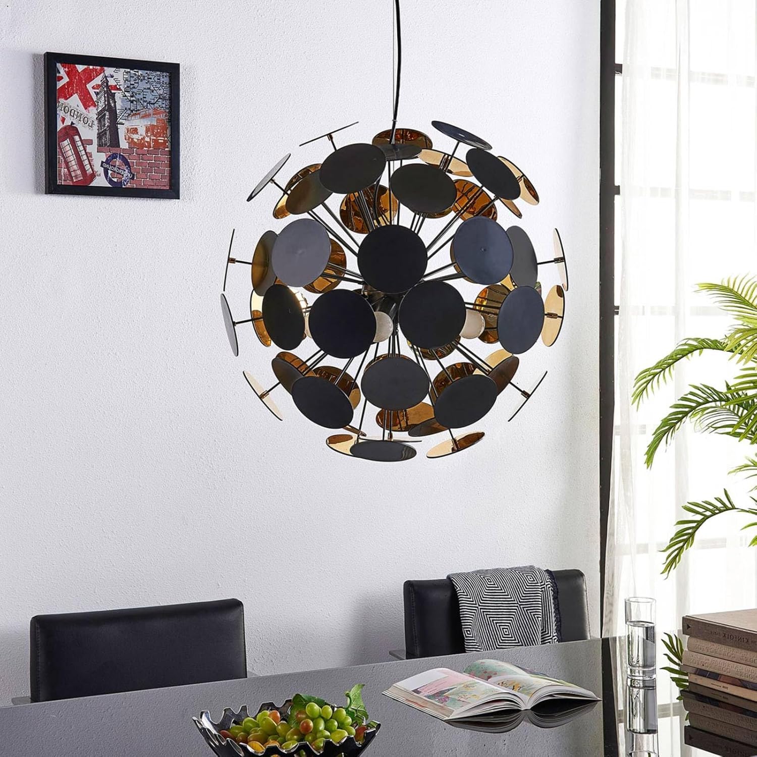 Lindby Pendelleuchte Kinan (Modern) in Schwarz (5 flammig, E14) - Deckenlampe Esstischlampe Hängelampe Hängeleuchte Wohnzimmerleuchte