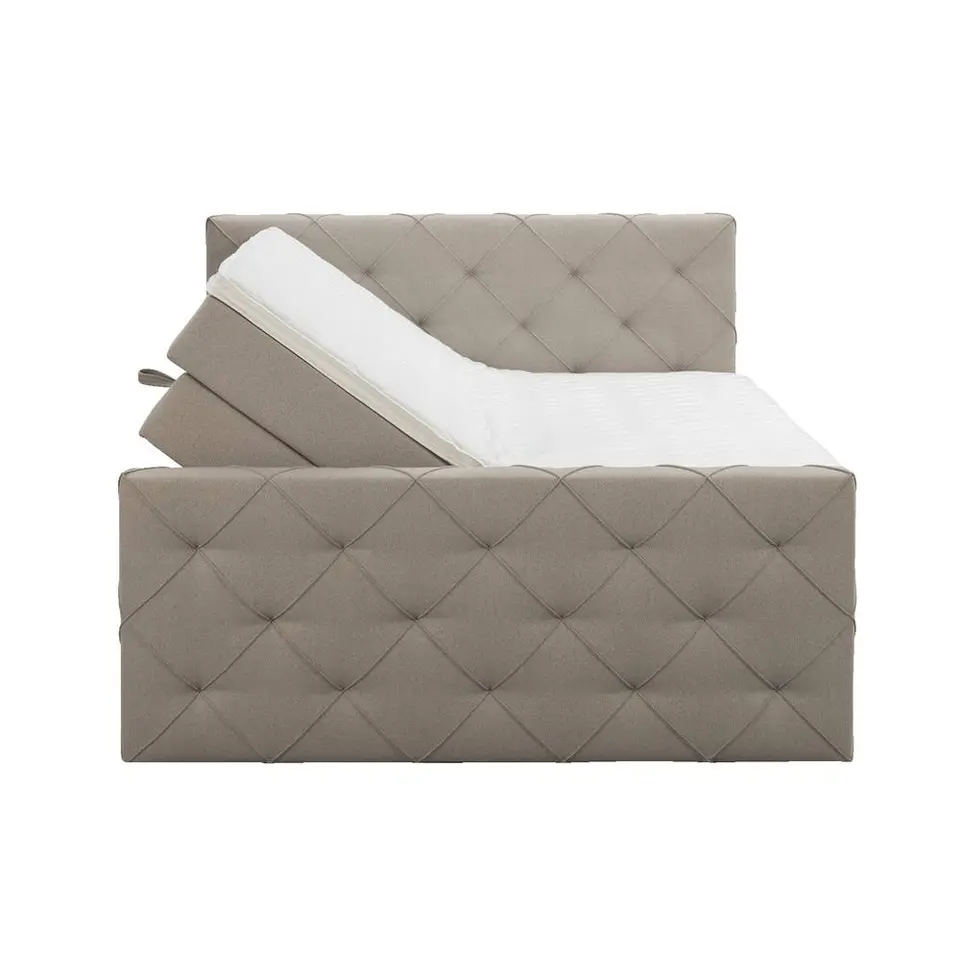 Boxspring met opbergruimte en voetbord Liv geruit - beige - 140x200cm