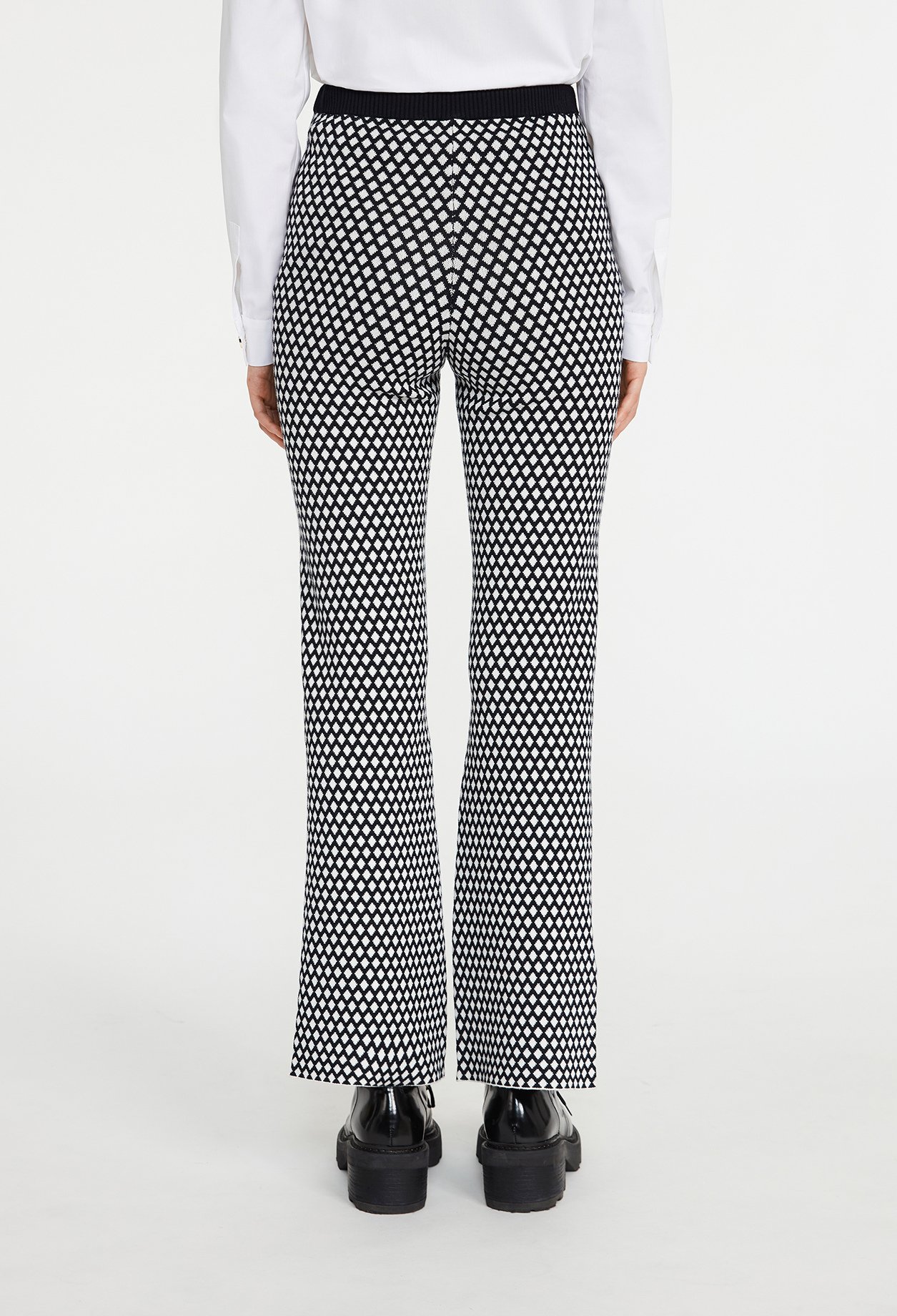 Pantalon maille &agrave; motifs graphiques