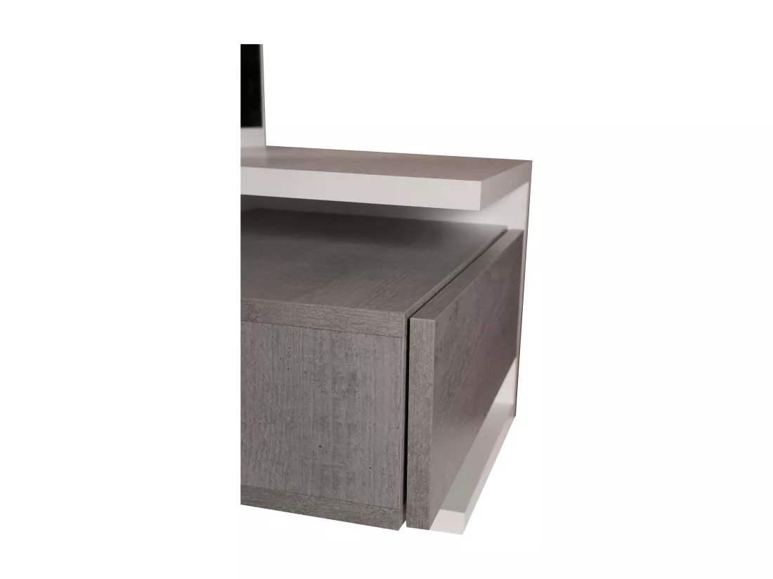 Meuble d'entrée avec miroir, entrée pour hall avec tiroir et étagère, Vide-poche pour petits appartements, 43x32h90 cm, Couleur Blanc et Béton