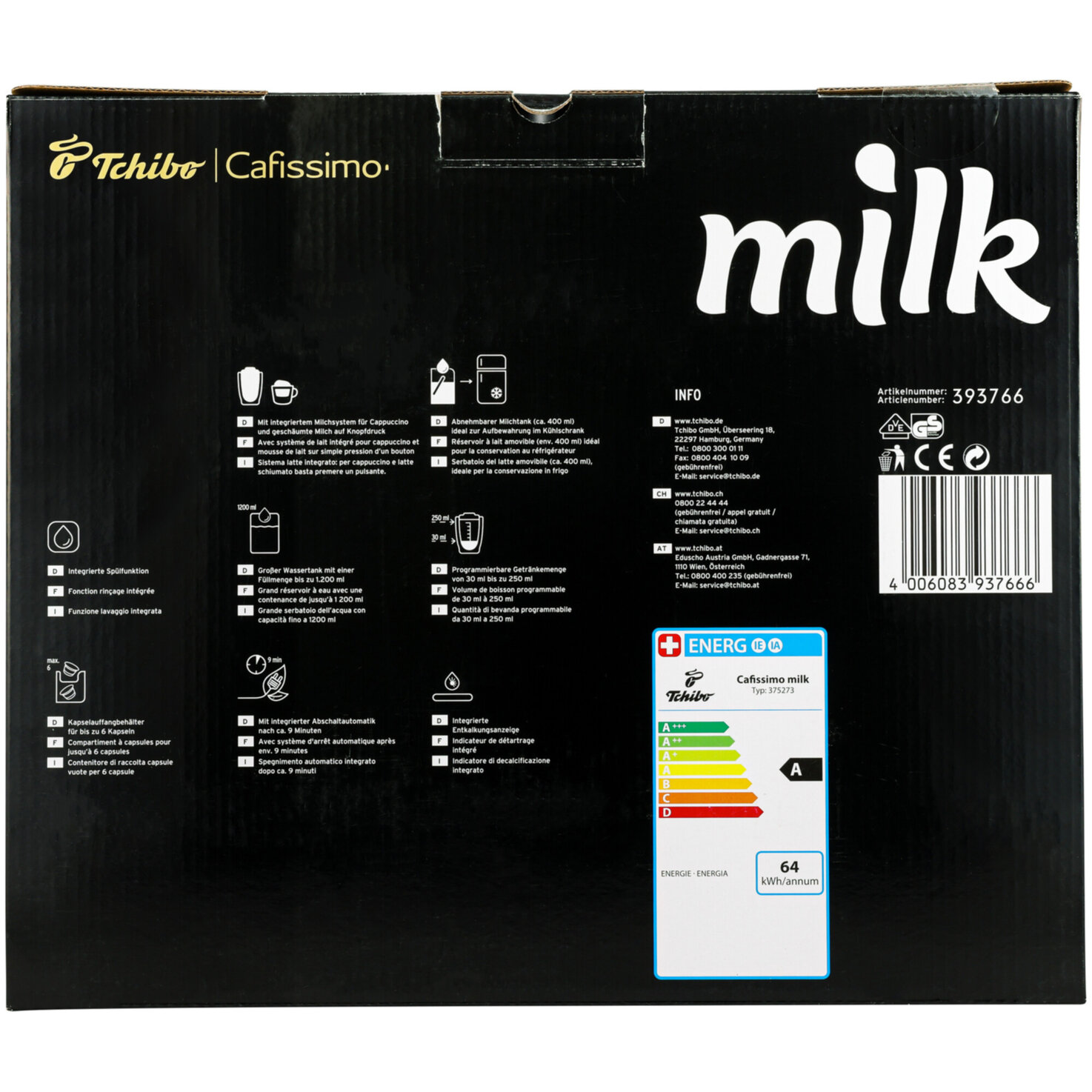 Tchibo Kaffeemaschine Cafissimo milk schwarz
