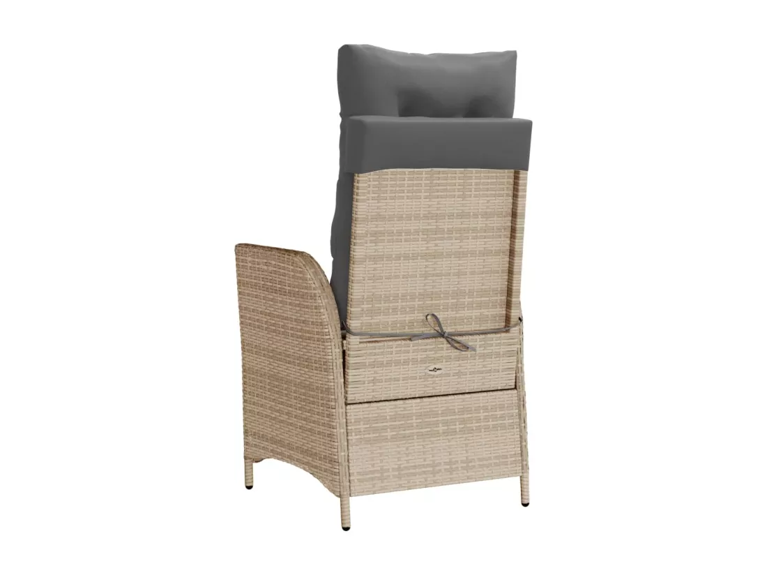 Chaise inclinable de jardin et repose-pied mélange beige rotin