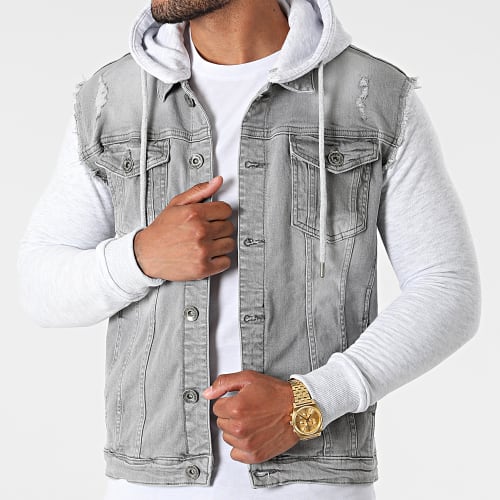 Veste Jean A Capuche 1528 Gris Denim Gris Clair