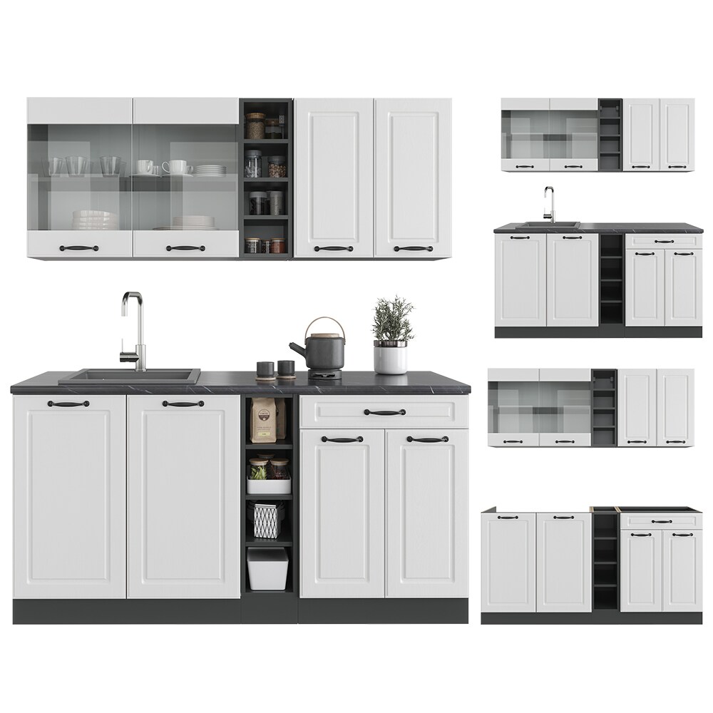 Vicco Küchenzeile Küchenblock Einbauküche R-Line Single Landhaus Anthrazit Weiß160 cm