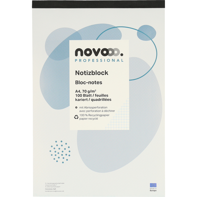 novooo Professional Notizblock, recycling, 2 Stück, A4, kariert 4 mm