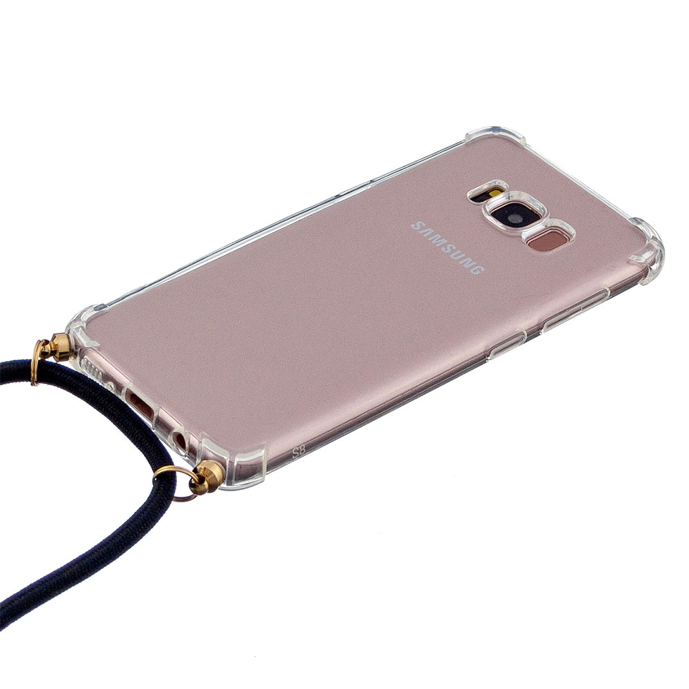 Samsung Galaxy S8 Necklace Gummi Hülle Air Cushion Fallschutz   Handykette (150cm) - Schwarz / Gold