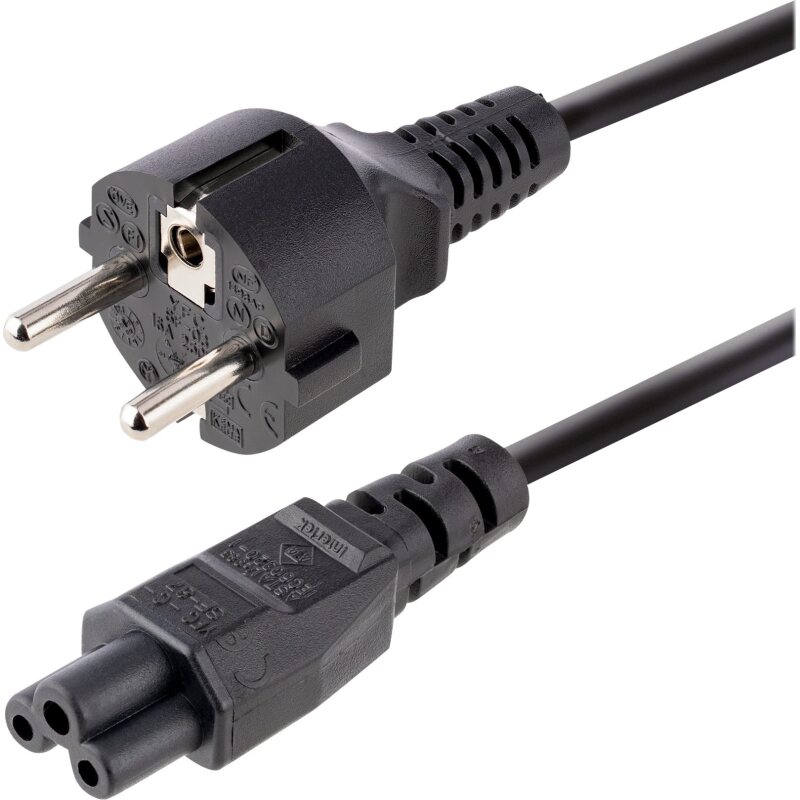 StarTech.com Câble d'Alimentation pour Ordinateur Portable de 3m - Prise EU vers Connecteur C5, 2,5A 250V - Cordon d'Alimentation Clover Leaf/Mickey Mouse - Cordon Alimentation PC Portable