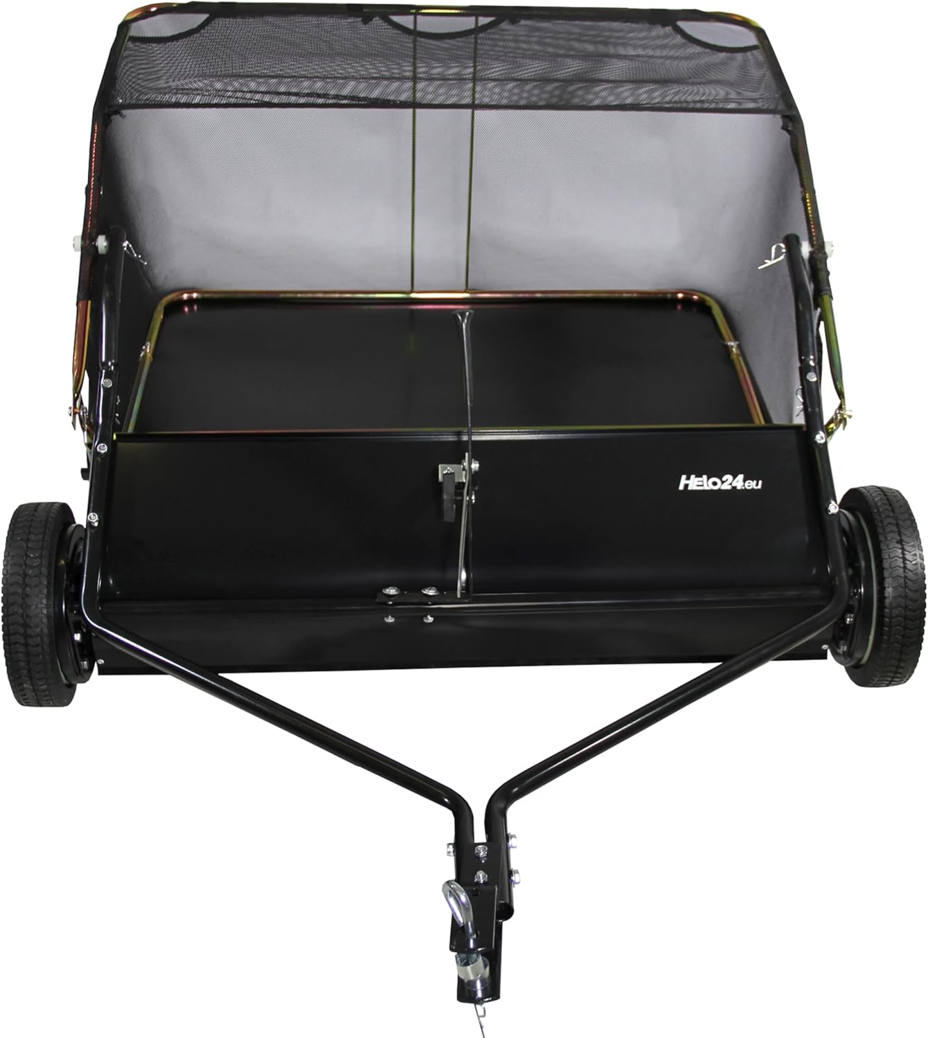 Rasenkehrmaschine, Kehrmaschine für Rasentraktor, Rasenkehrer für Aufsitzmäher, Laubsammler mit Anhängerkupplung, Schwarz, Kehrbreite 106 cm (M - 106 cm)