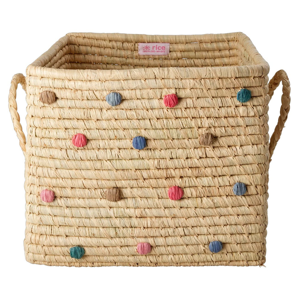 Køb Rice Raffia Square kurv med 'A New York Minute' prikker - Raffia håndtag