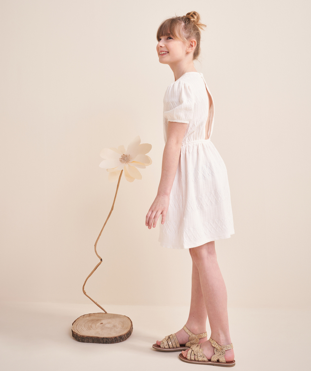 robe tricot manches courtes fille en fibres recyclées écrue