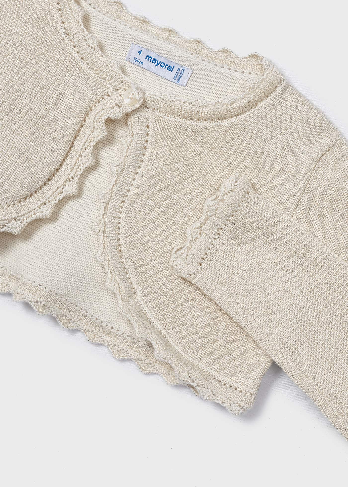 Cardigã estilo bolero em malha de algodão sustentável para meninas