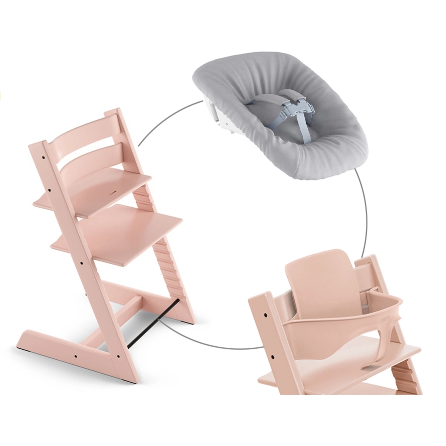 STOKKE® Mega Tripp Trapp® Set Hochstuhl Buche Serene Pink inkl. Newborn Set™ Grey und Baby Set Serene Pink