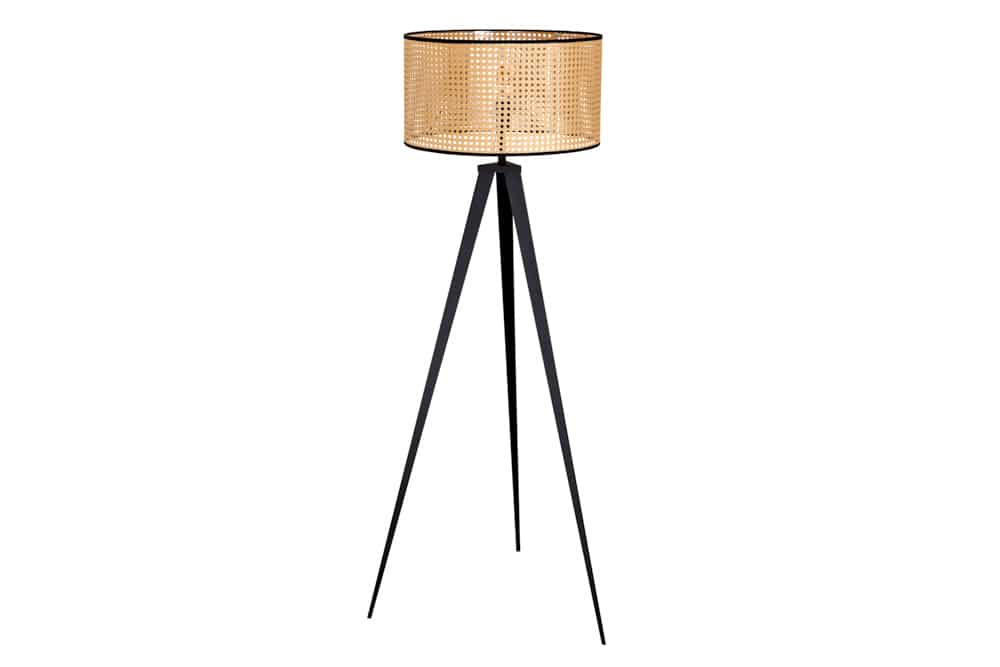 Boho Stehlampe VIENNA 142cm natur schwarz Wiener Geflecht Metall Dreifuß Stehleuchte
