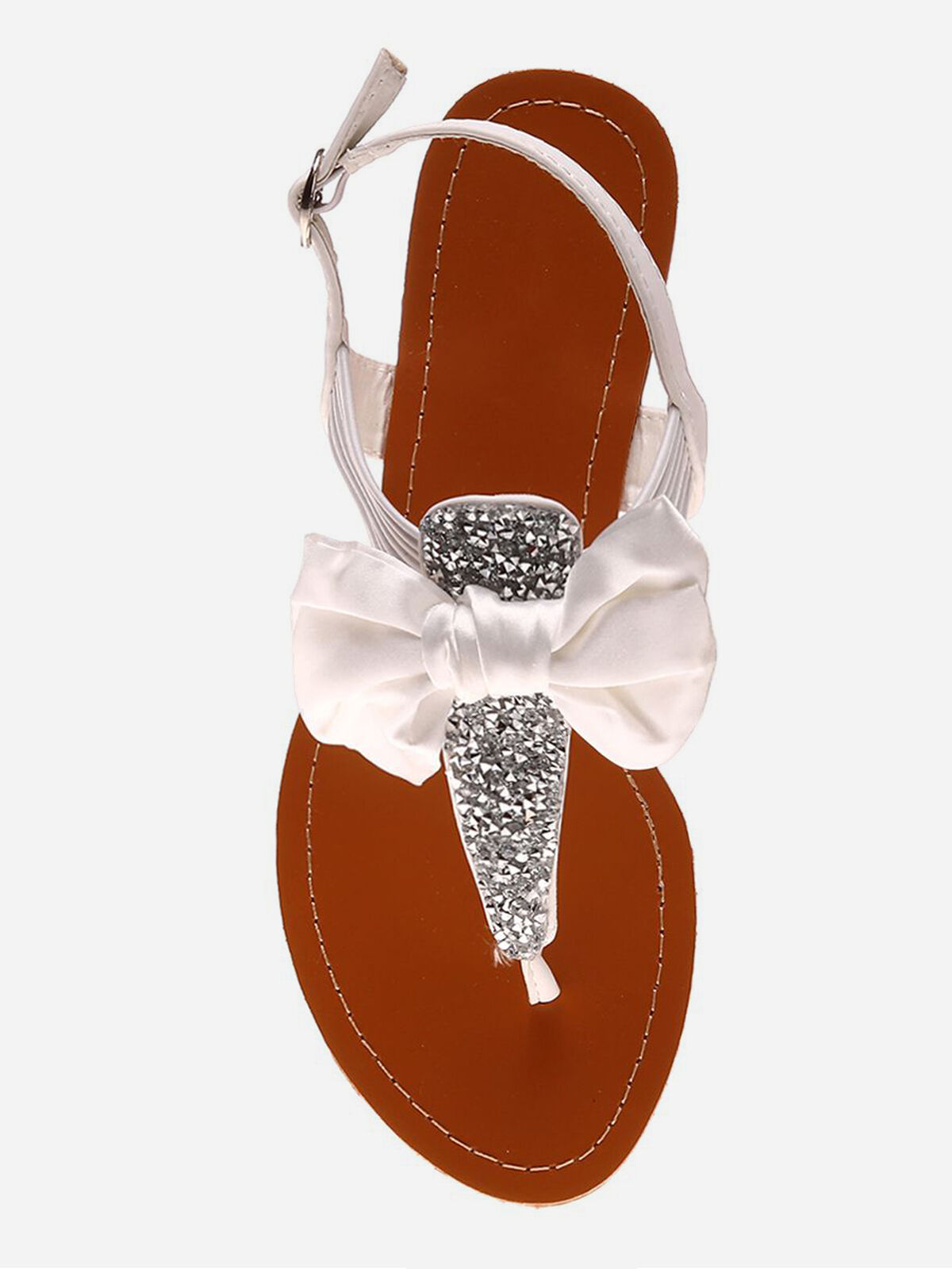 Sandales à strass et noeud grandes tailles- Blanc