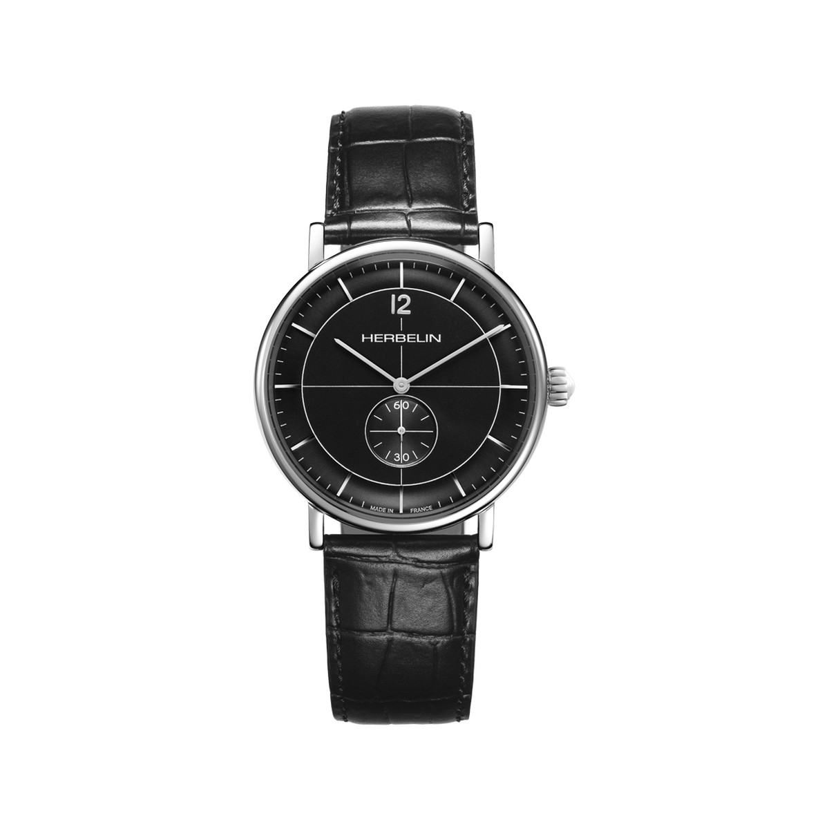 Montre HERBELIN Inspiration homme analogique acier bracelet cuir noir