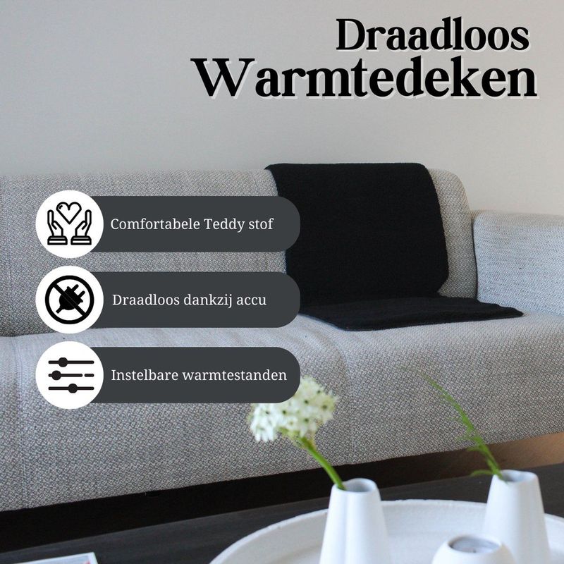 Slimmeheater - Warmtedeken - Draadloos - Infrarood - Teddy zwart