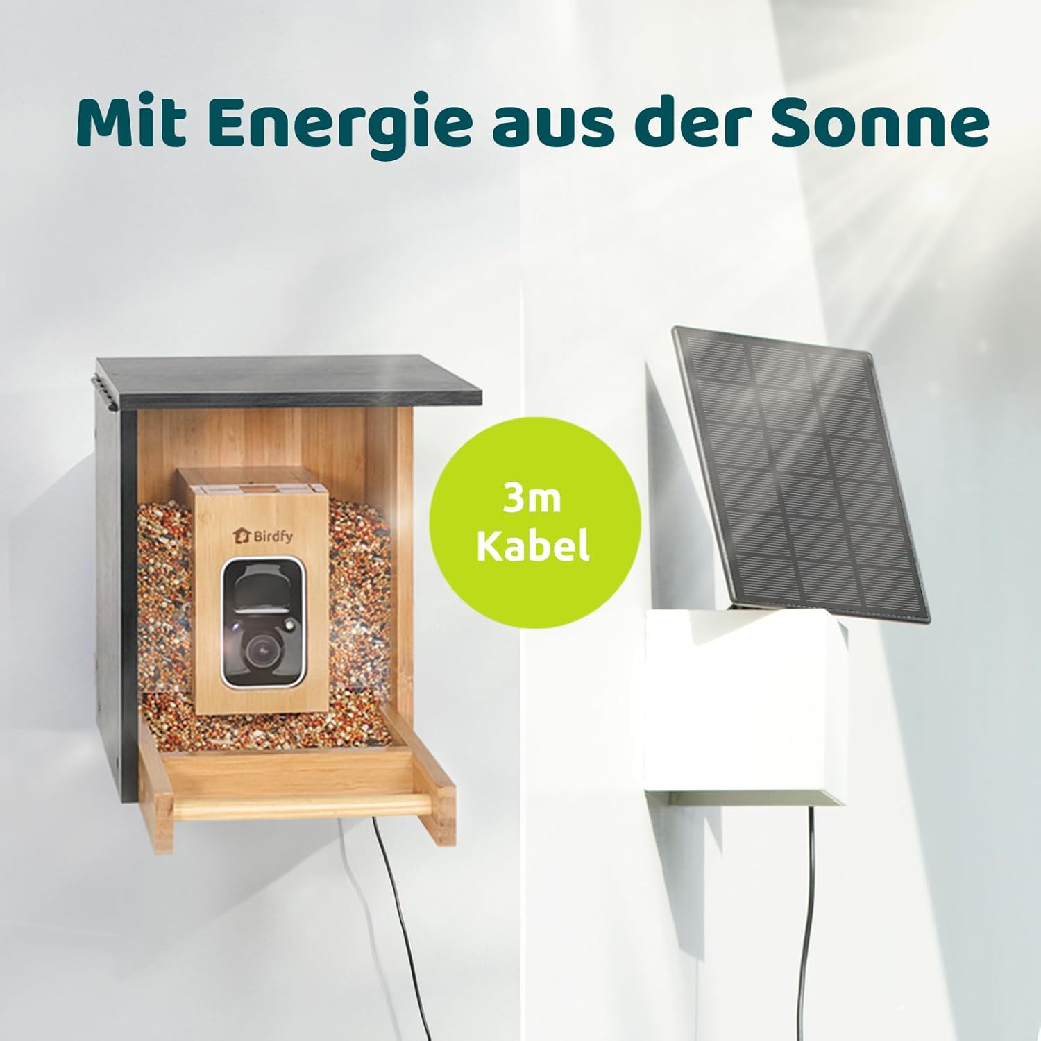 NETVUE by Birdfy Bambus Mini Vogelfutterhaus mit Kamera für Live Vogelbeobachtung, Solarbetrieb Vogelfutterspender mit App, Automatisch Aufnahm und Echtzeit Benachrichtigung bei Vogelbesuch