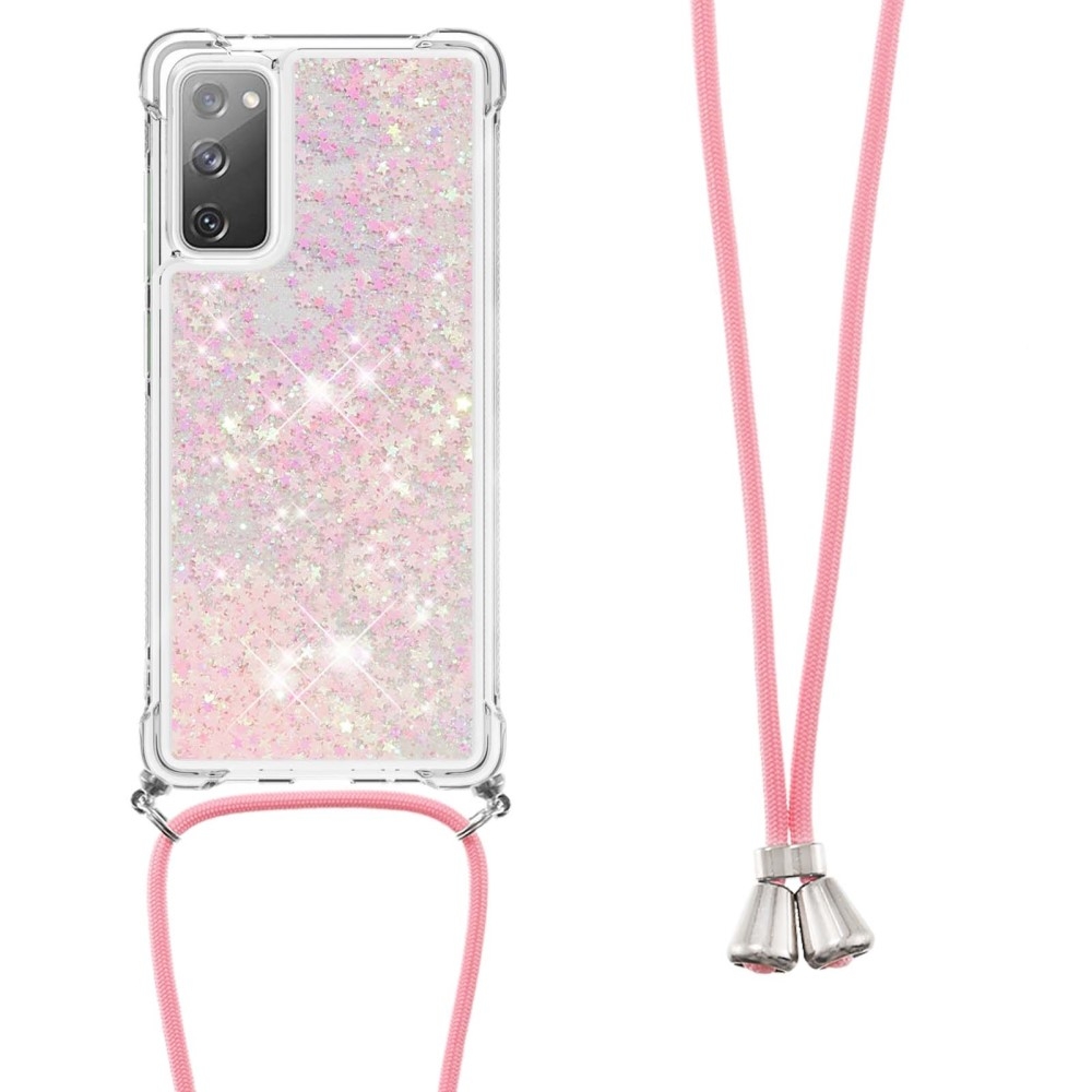 Samsung Galaxy S20 FE / S20 FE 5G Necklace Gummi Hülle Liquid Glitzer   Handykette (130cm) - Rosa