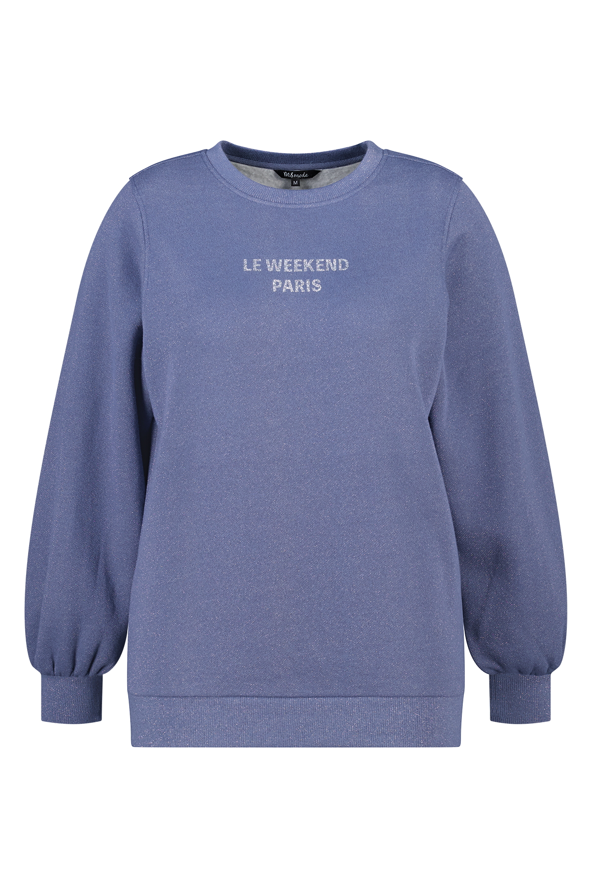 Sweater met lurex en glitter tekst Midden blauw