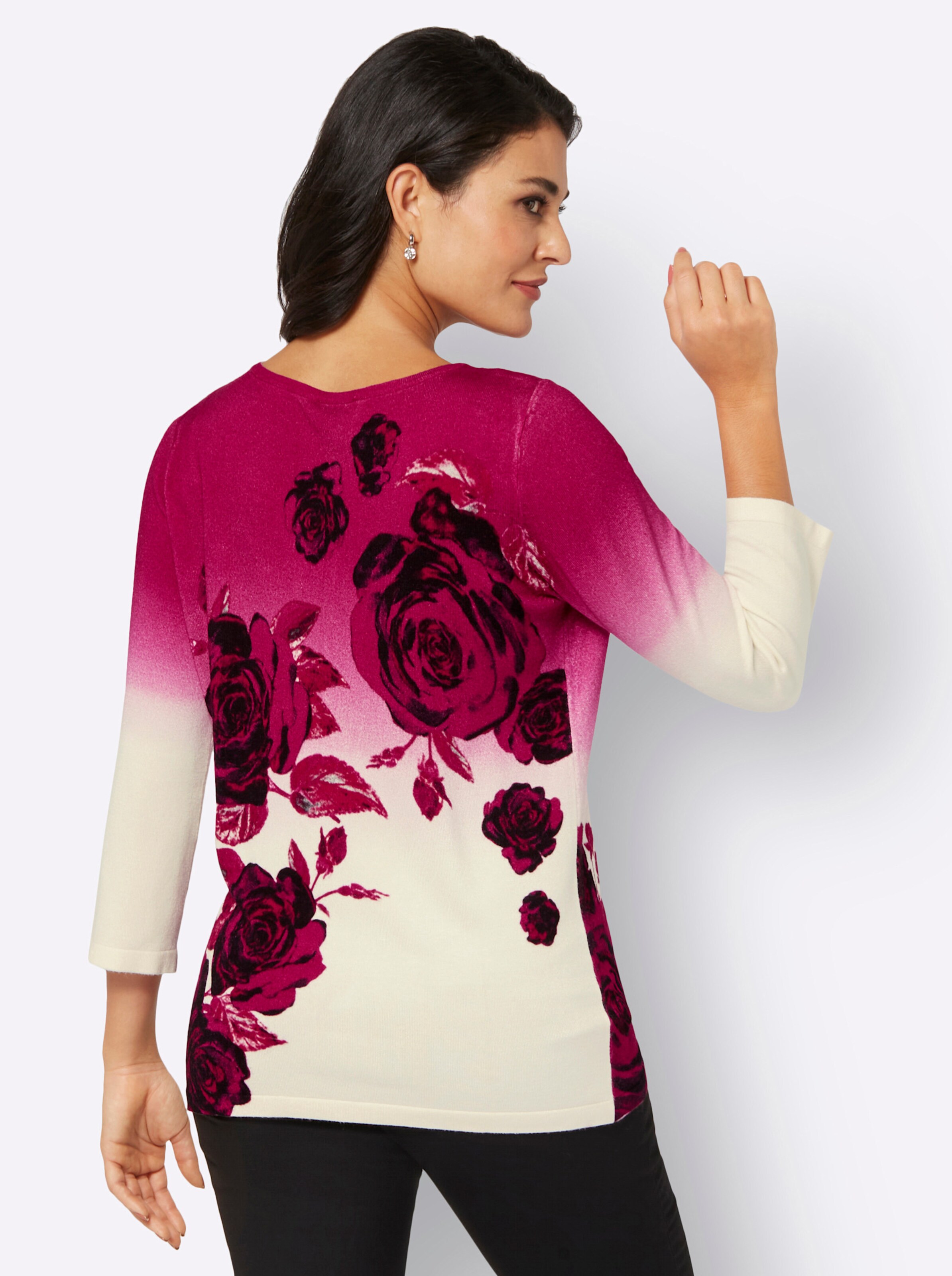 Pullover in schwarz-pink-bedruckt