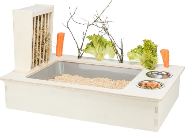 Trixie Feeding station with bowls/hay manger, wood, 70 × 41 × 47 cm