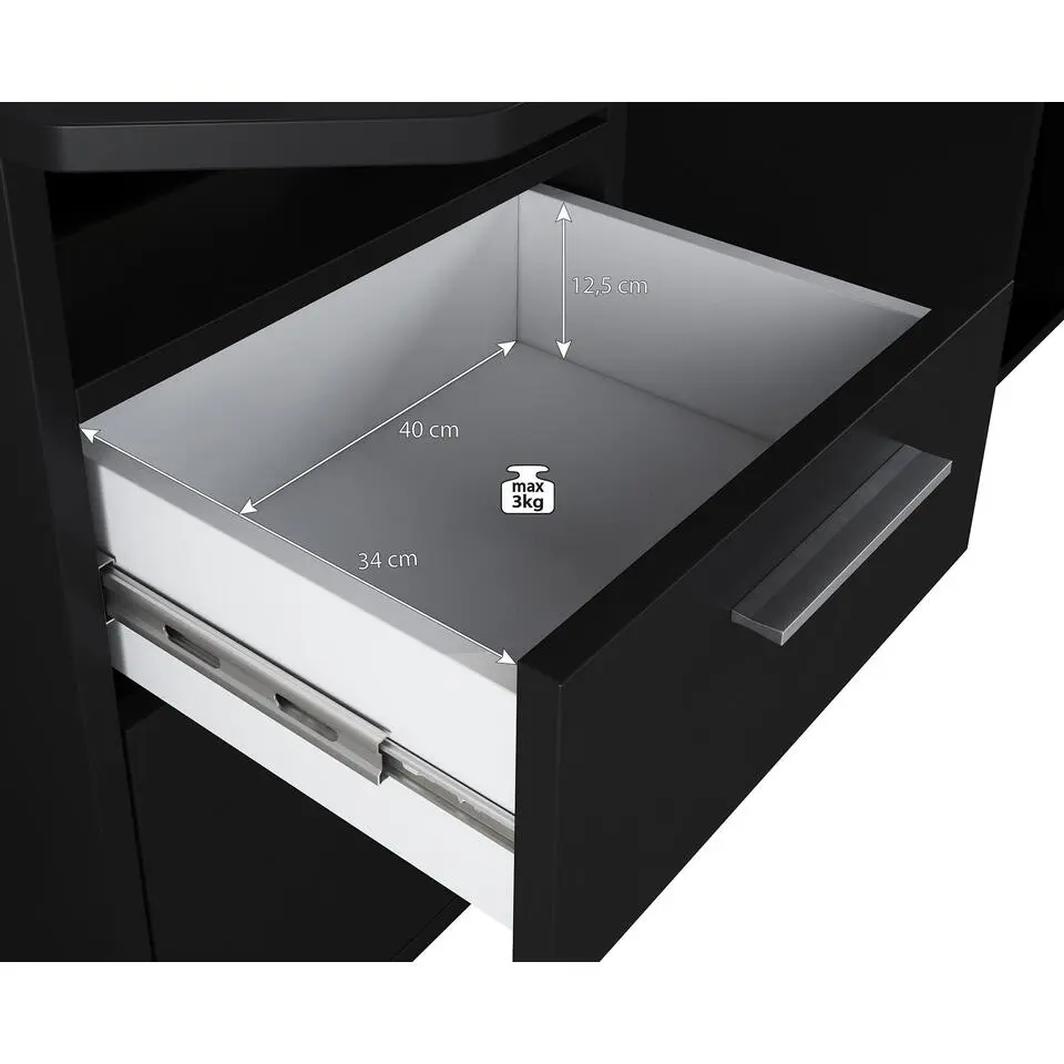 Meubella - Bureau Tamara 3 - Zwart - 160 cm - Met LED