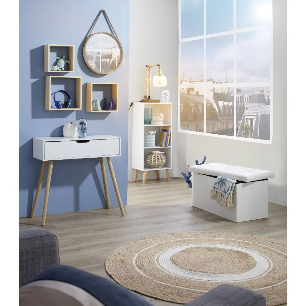 Miroir rond en mdf avec sangle en simili naturel Ø30 cm
