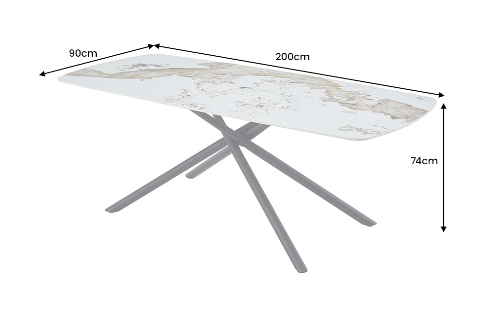 Design Esstisch OSAKA 200cm weiß schwarz Pandora Keramik Sterngestell Metall