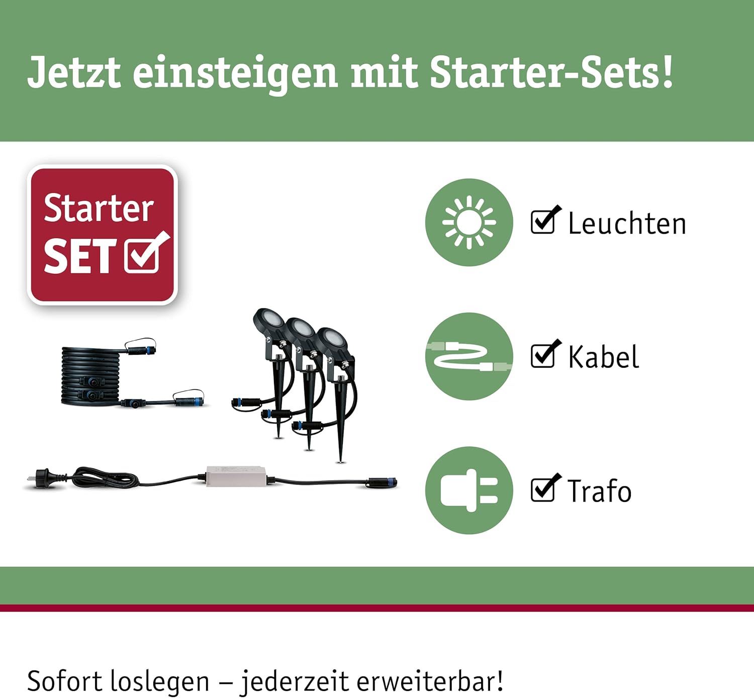 Paulmann 93696 Plug & Shine Erdspieß Sting A++ - Gartenspots Basisset mit 3000 K Warmweiß - Außenbeleuchtung IP67 Wasserdicht 3x6 Watt dimmbar