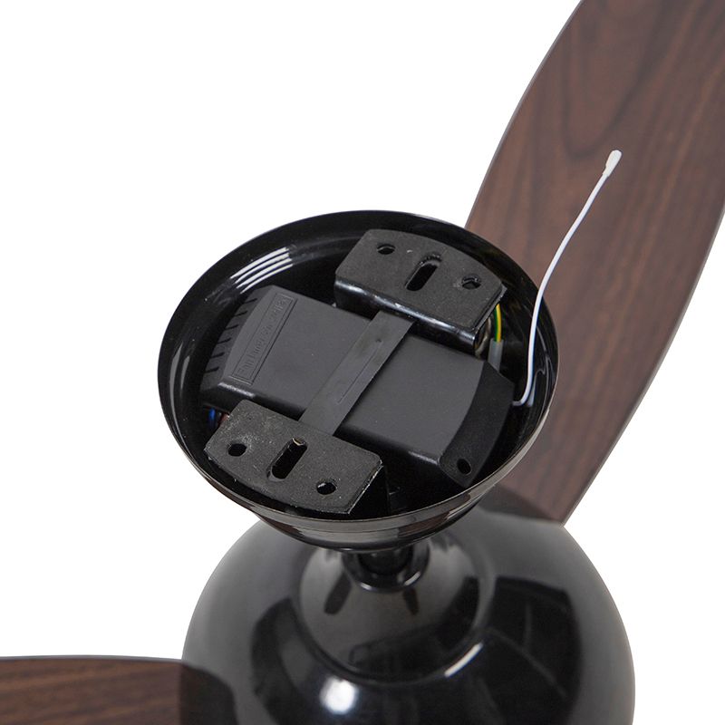 Plafondventilator zwart met hout print 96cm met afstandsbediening - Rotar