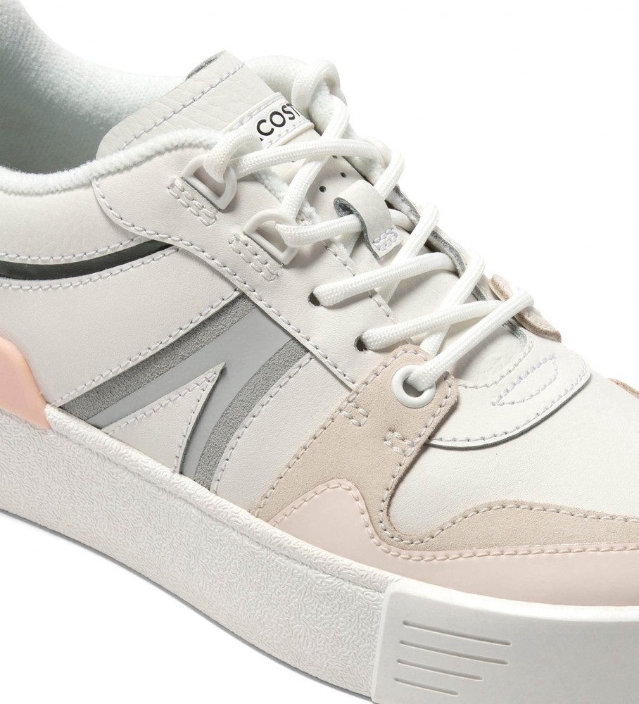 Tênis Lacoste L002 em couro e malha, branco/cinza