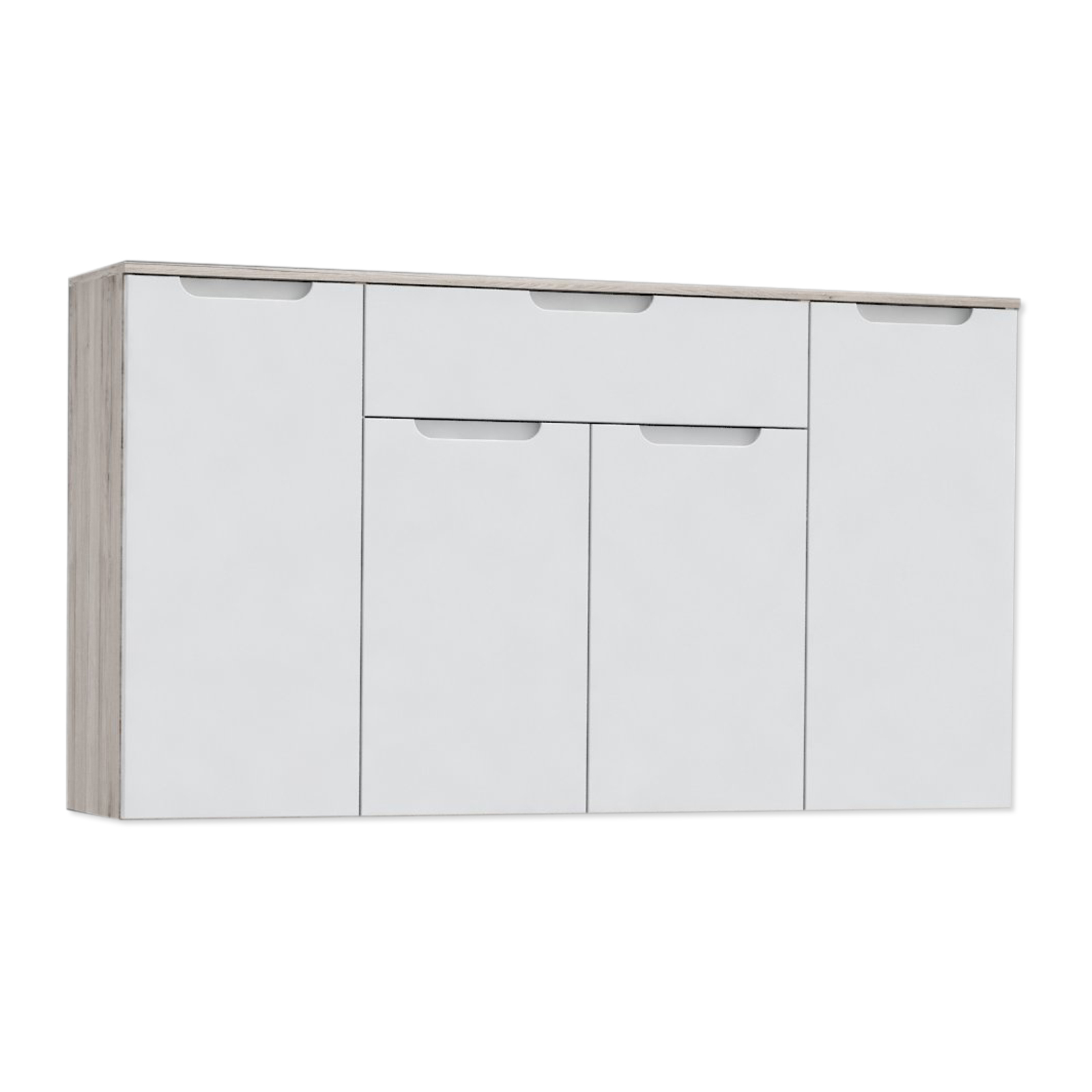 Sideboard - weiß Hochglanz - Sandeiche - 139 cm breit