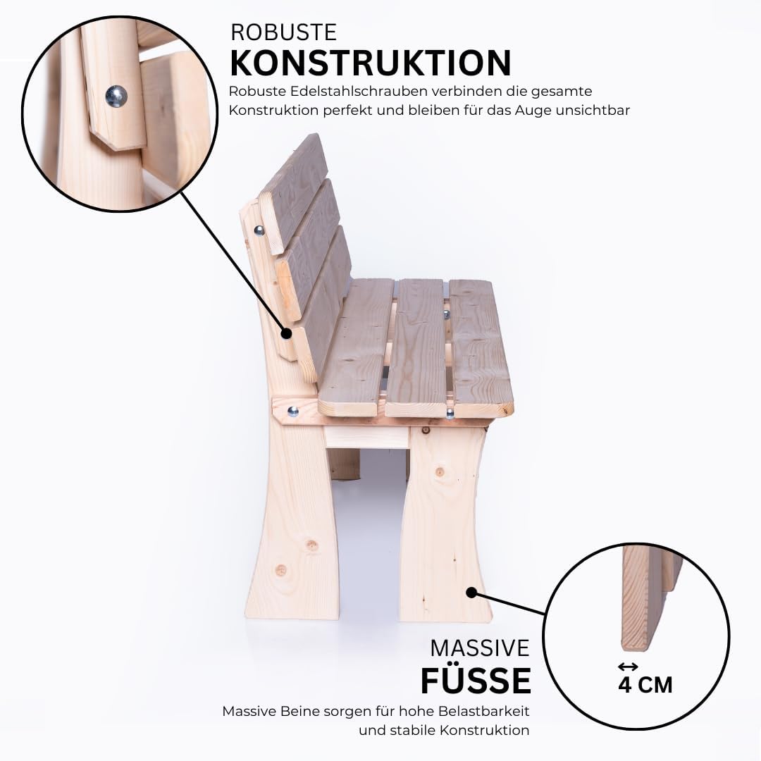 Gartenbank UNGARN 118x48x80 cm - 2-Sitzer aus witterungsbeständiger Kiefer - Wetterfeste Balkonbank aus massiven Holz - Holzbank mit rustikaler Optik für Garten, Balkon und Terrasse