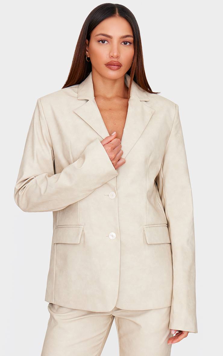 Gris Pierre Blazer Oversize Grande Taille En Synthétiquecuir