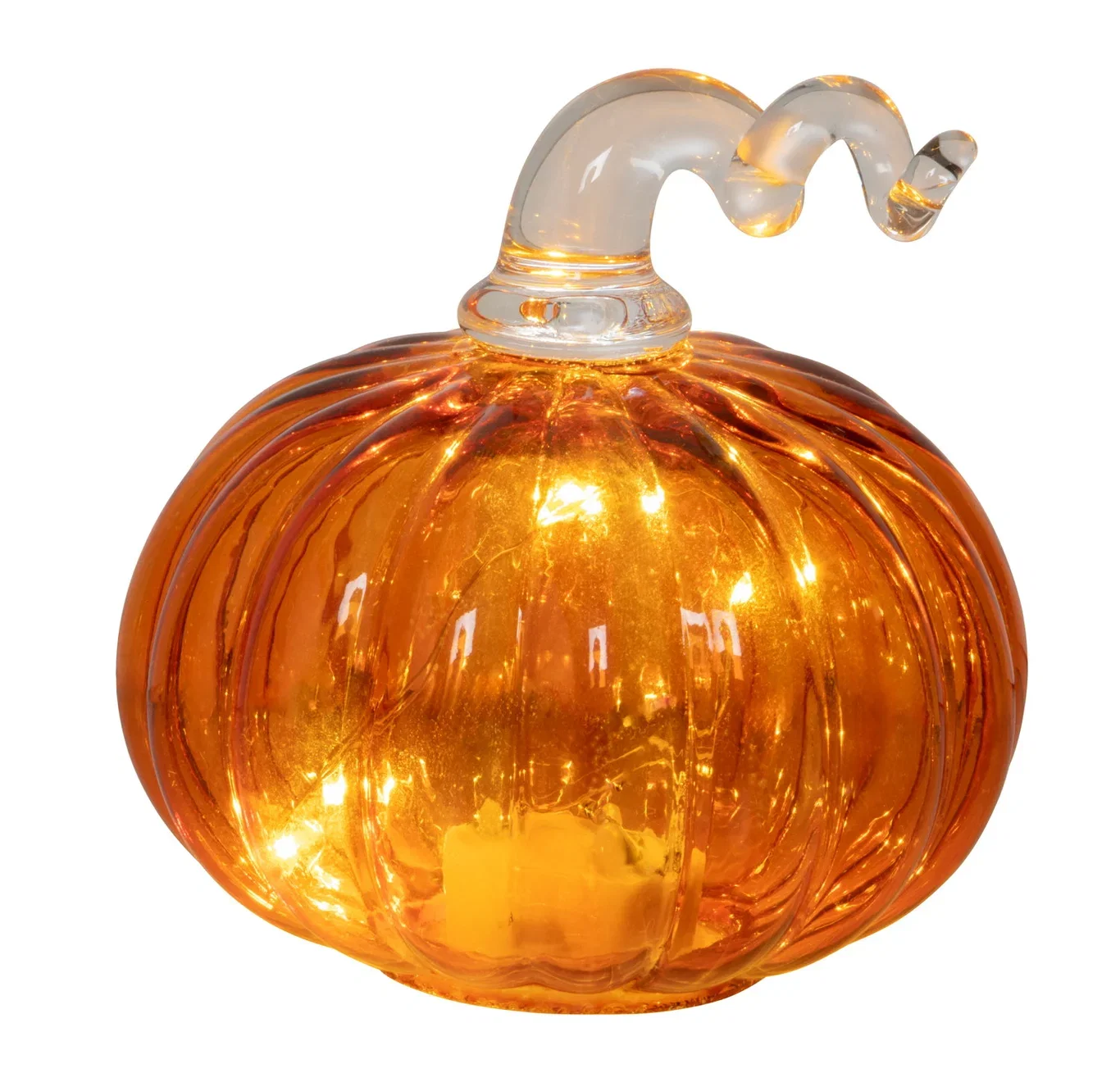 Halloweenpynt Glassgresskar med LED-lys Ø8 cm