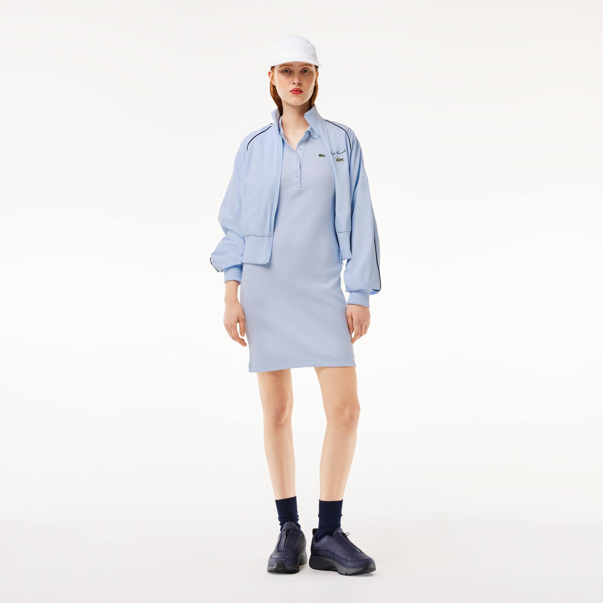 Robe slim fit manches courtes en coton côtelé Robes & Jupes - Bleu - Lacoste - Femme