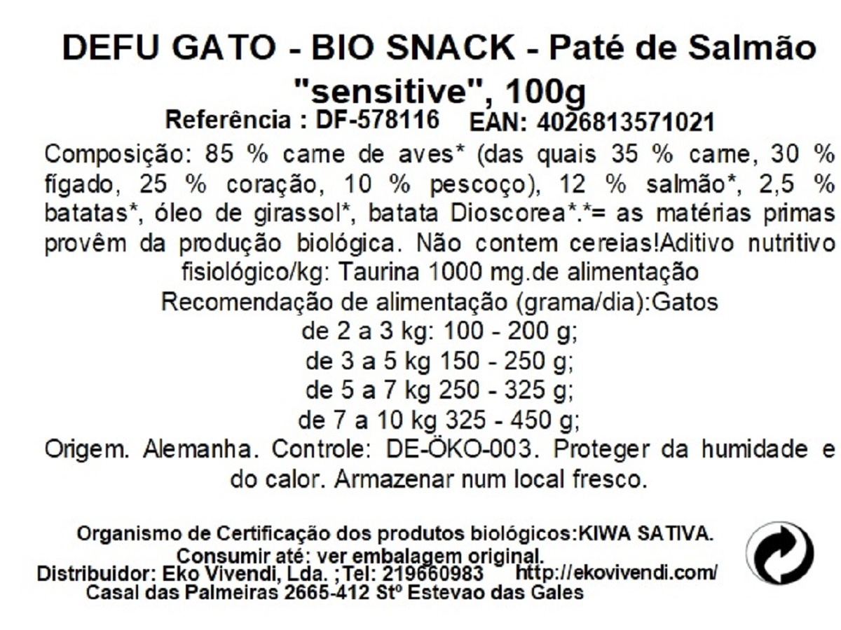 COMIDA HÚMIDA BIO GATO DEFU SALMÃO SENSITIVE 100G