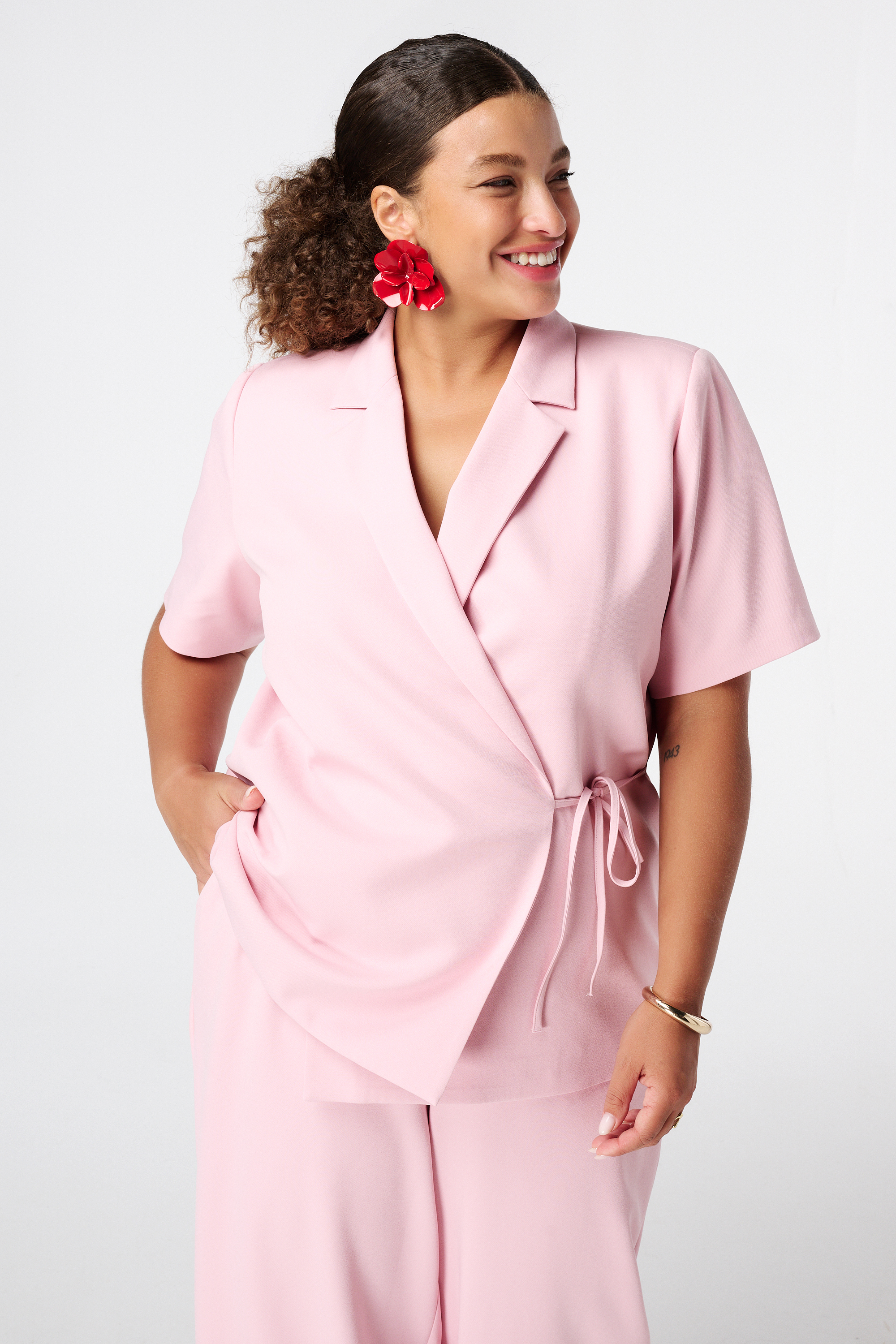 Overslag blazer korte mouwen Licht pink