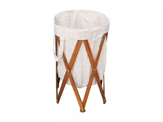 Panier à linge pliable Crème Bois et tissu