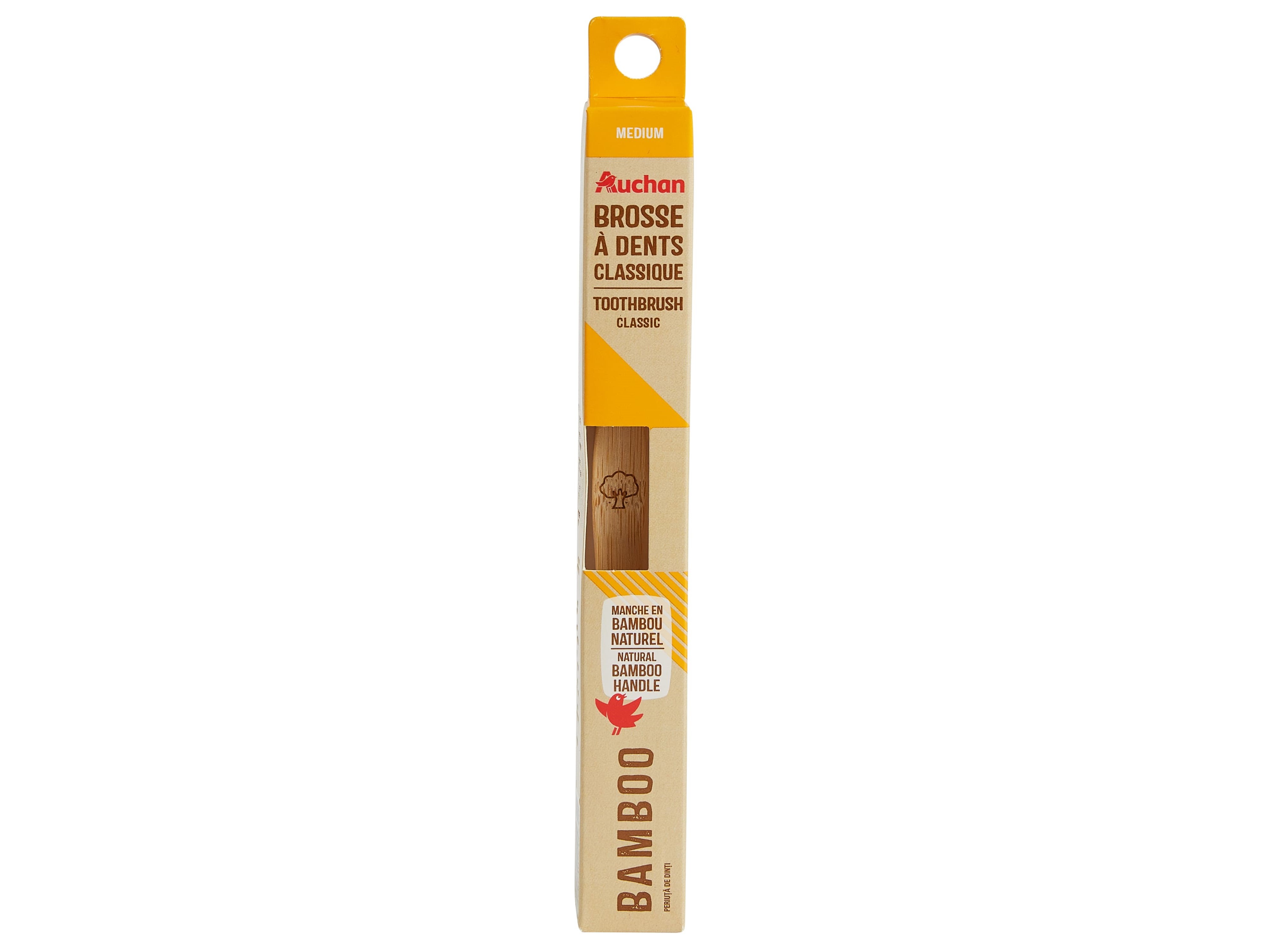ESCOVA DENTES AUCHAN CLÁSSICA BAMBU MÉDIA 1 UN