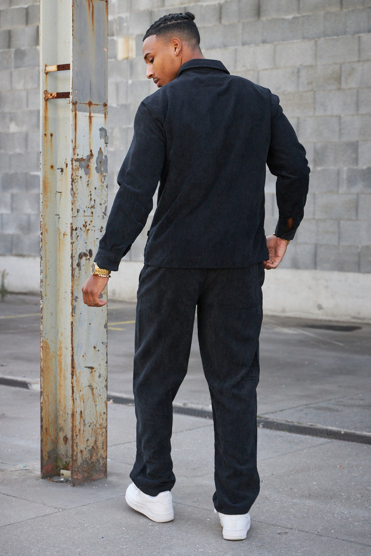 Ensemble 2 pièces chemise + pantalon en velours côtelé noir