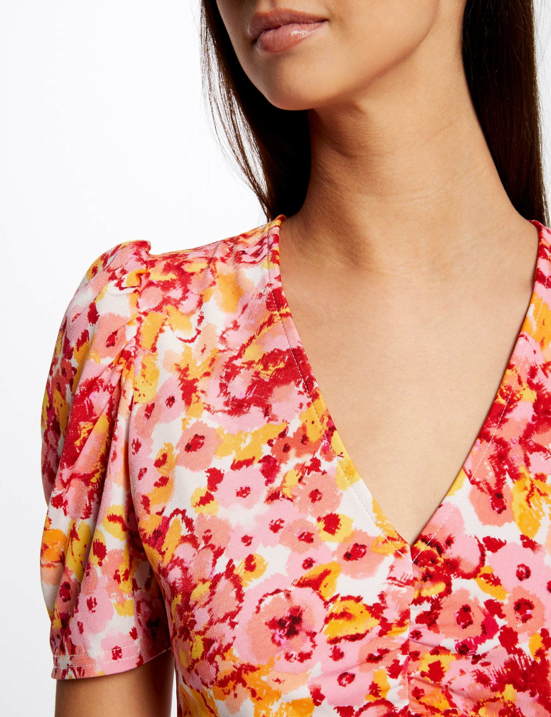 Robe ajustée froncée imprimé floral multico femme - multico