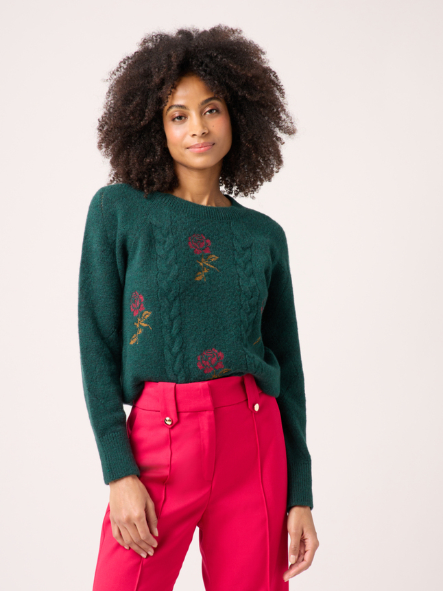 Pull avec détails broderies fleurs
