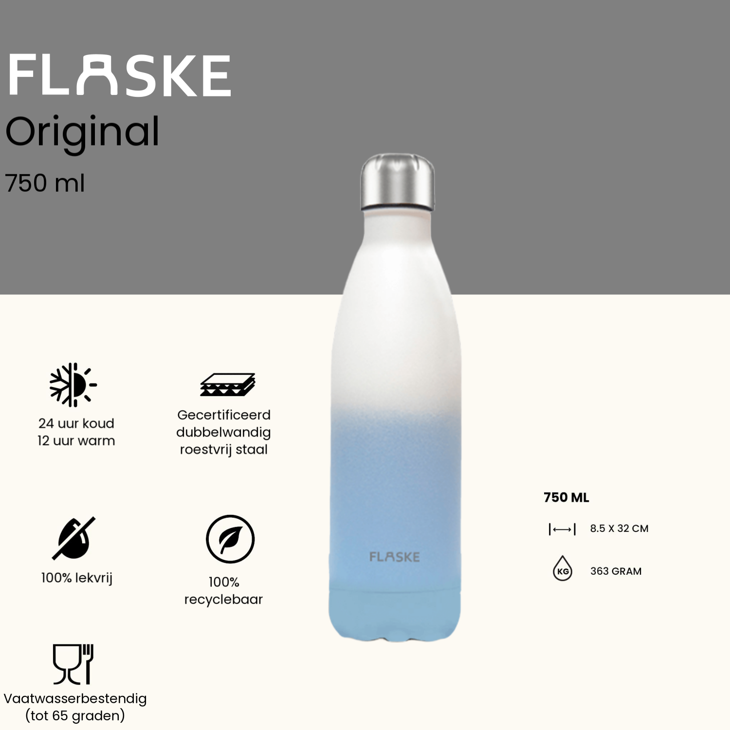 Flaske 750 ml  rvs drinkfles - gradient frost