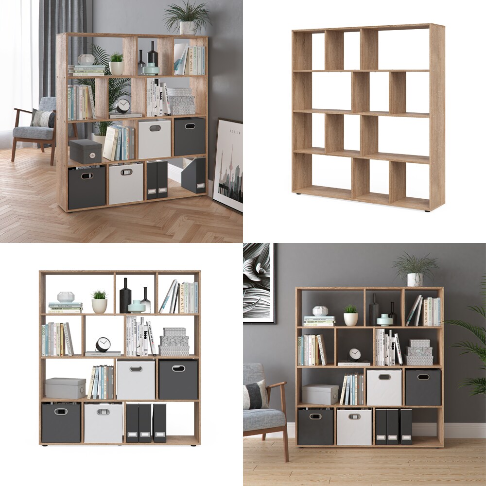 Vicco Raumteiler Pilar Bücherregal Standregal Büroregal 12 Fächer Sonoma
